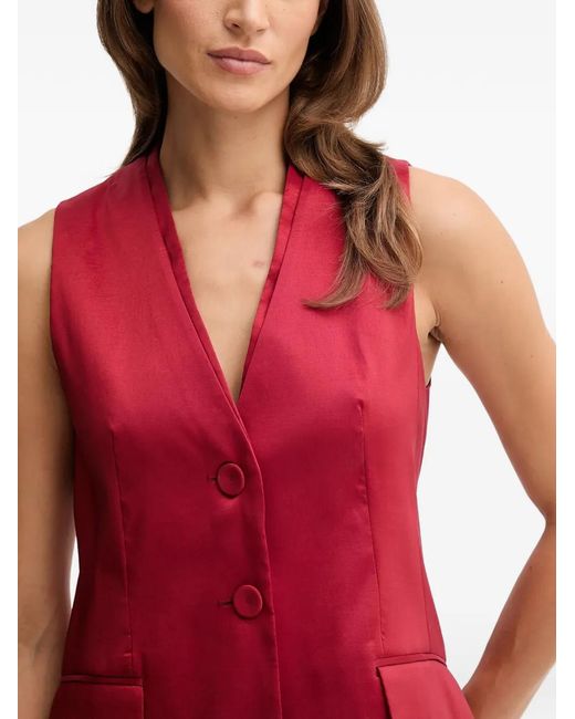 Pedro Del Hierro Madrid Red Buttoned V-Neck Top