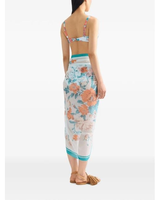 Erdem Blue Floral-Print Cotton Pareo