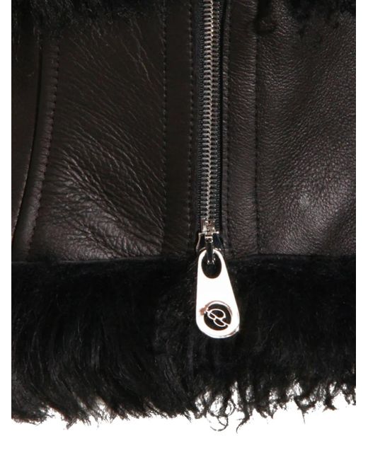 Blumarine Black Fleecejacke mit Lederdetail