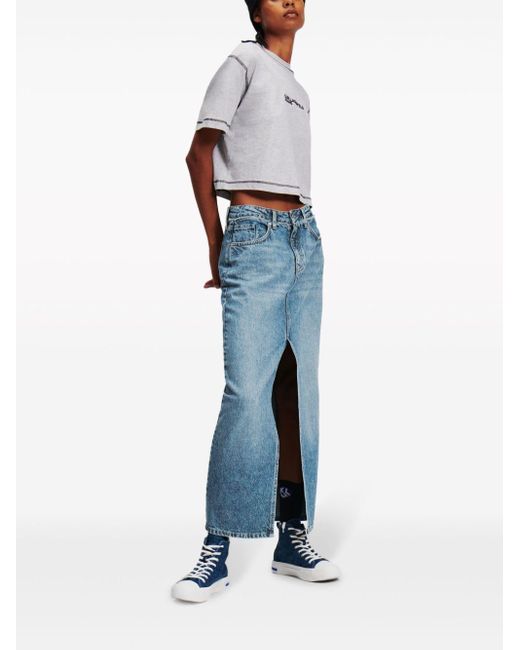 Jupe longue en jean à taille haute Karl Lagerfeld en coloris Bleu | Lyst