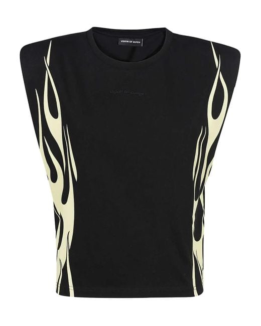 Vision Of Super Flame-print Sleeveless Top Black