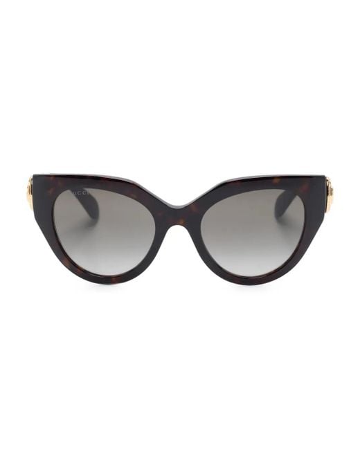 Gucci Brown Logo-Plaque Cat Eye-Frame Sunglasses