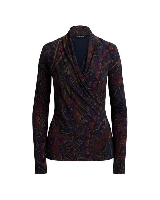 Ralph Lauren Blue Paisley-Print Wrap-Style Top