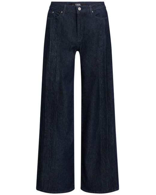 Karl Lagerfeld Blue Mid-rise Wide-leg Jeans