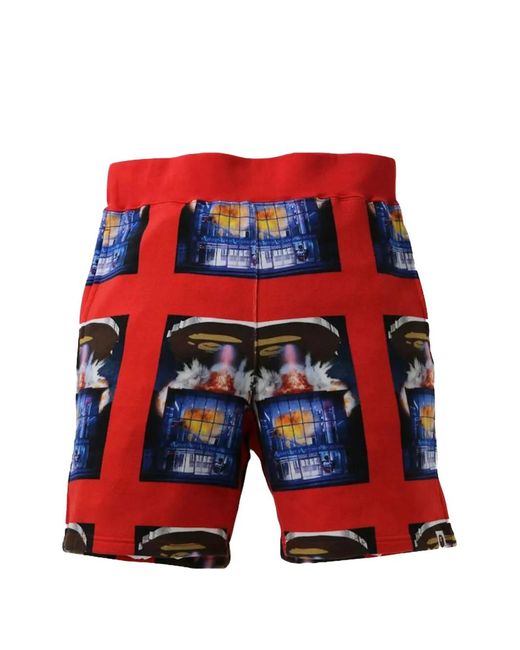 A Bathing Ape Red Invasion Graphic-Print Shorts for men