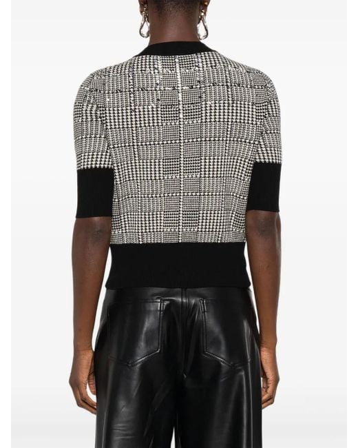 Ermanno Scervino Gray Stone-Embellished Houndstooth T-Shirt
