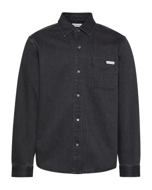 Calvin Klein Black Pocket Long-Sleeve Denim Shirt for men