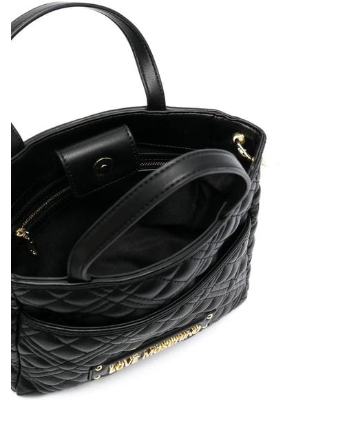 Love Moschino Black Quilted Logo-Plaque Tote Bag