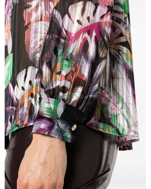 Just Cavalli Purple Foliage-Print Metallic Shirt