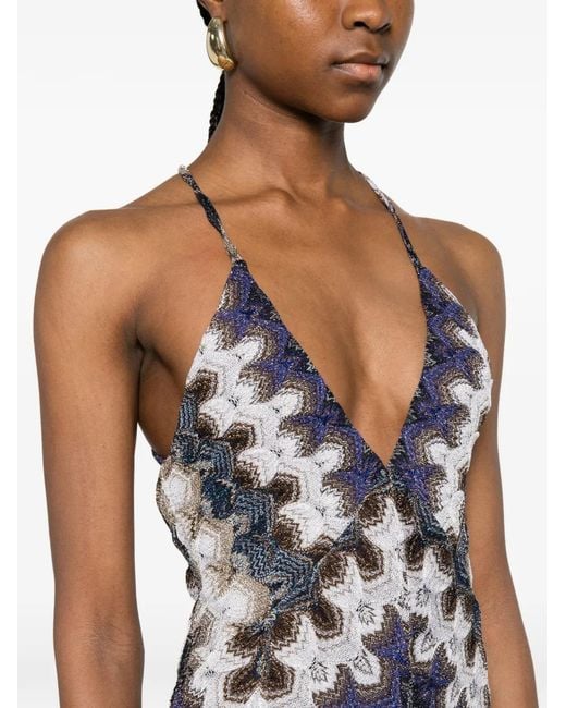 Missoni White Maxi Zigzag-Pattern V-Neck Dress