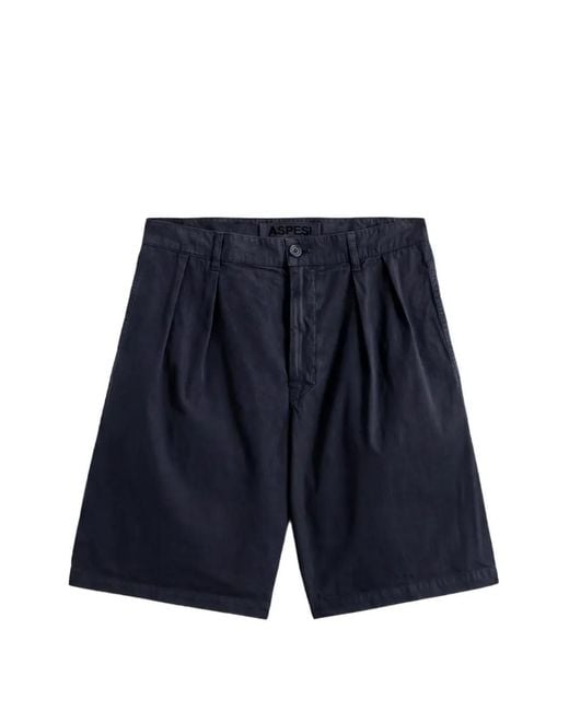 Aspesi Blue Pleated Bermuda Shorts for men