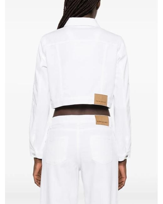 ERMANNO FIRENZE White Embroidered Denim Jacket