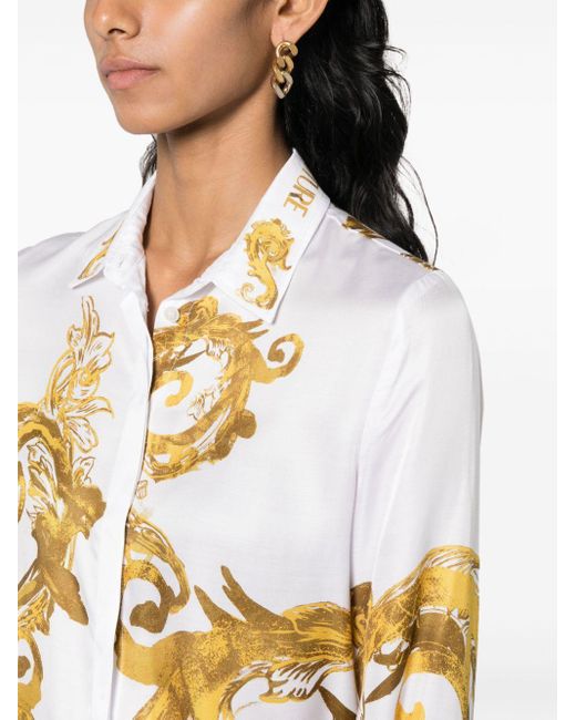 Camisa con estampado Chain Couture Versace de color Metallic