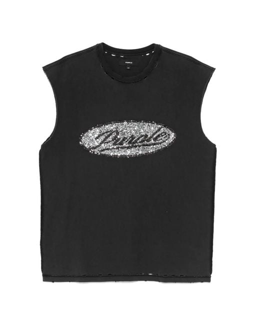 Purple Brand Black Sequin-Embellished Textured Tank Top for men