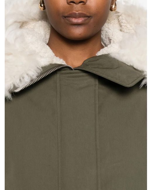 Yves Salomon Green Hooded Patch-Pocket Jacket