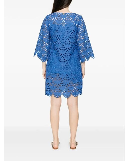 Twinset Blue Guipure-Lace Scalloped Dress