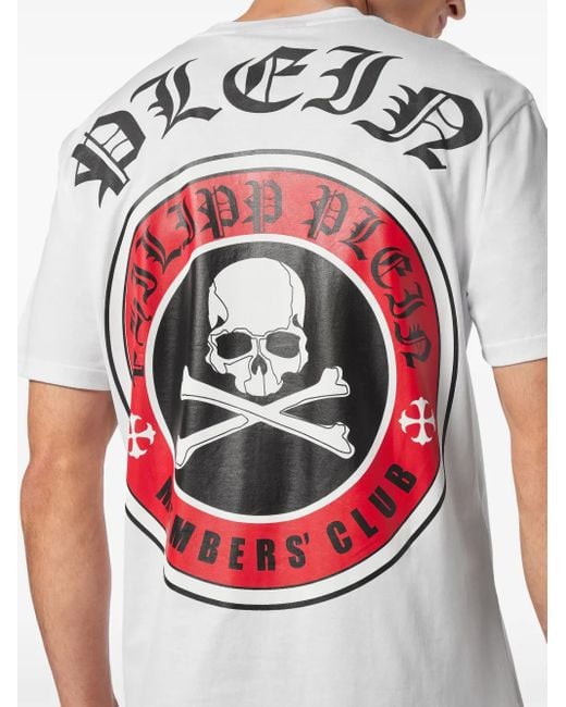 Philipp Plein White Skull-Print Cotton T-Shirt for men