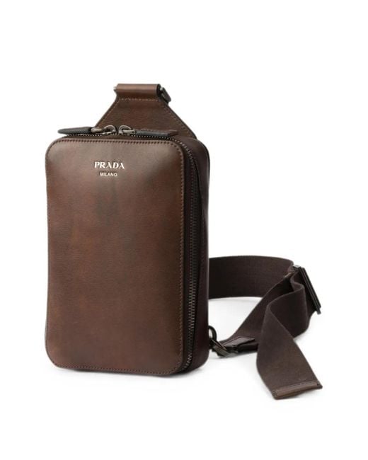 Prada Brown Brique Antiqued Leather Bag for men