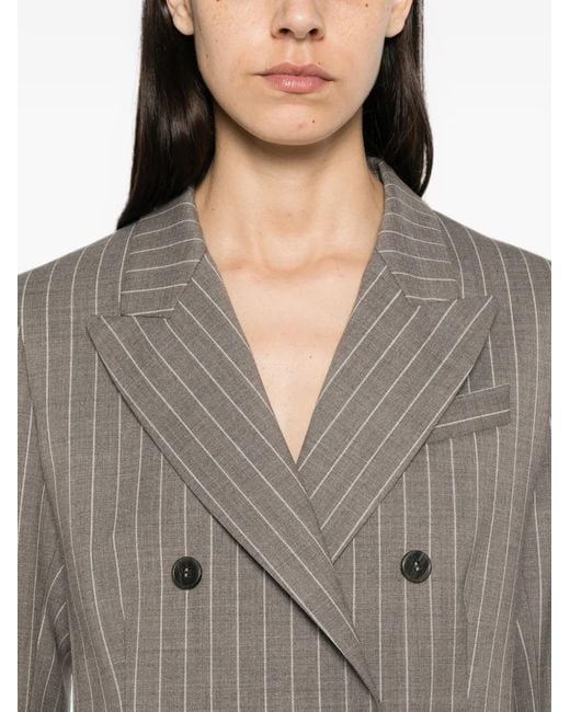 P.A.R.O.S.H. Gray Pinstripe-Pattern Double-Breasted Blazer