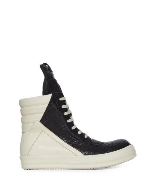 Rick Owens White Geobasket Panelled Leather Sneakers
