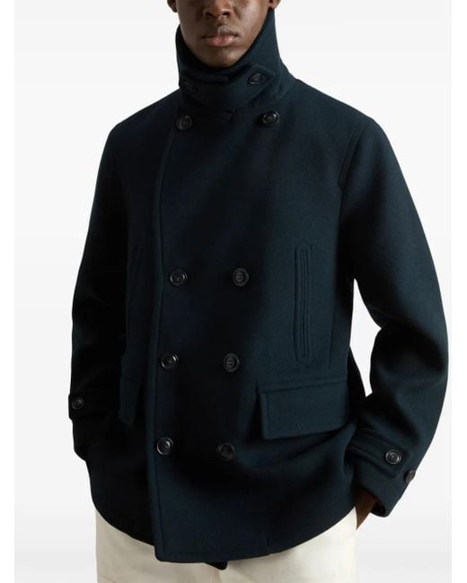 Woolrich Blue Melton Coat for men
