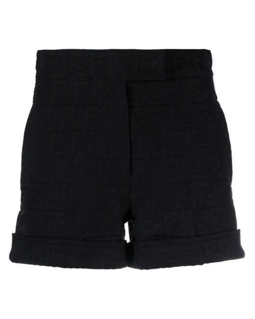Fendi Black Jacquard Ff-motif Denim Shorts