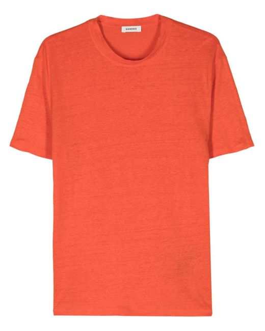 Sandro Orange Crew-neck Linen T-shirt for men