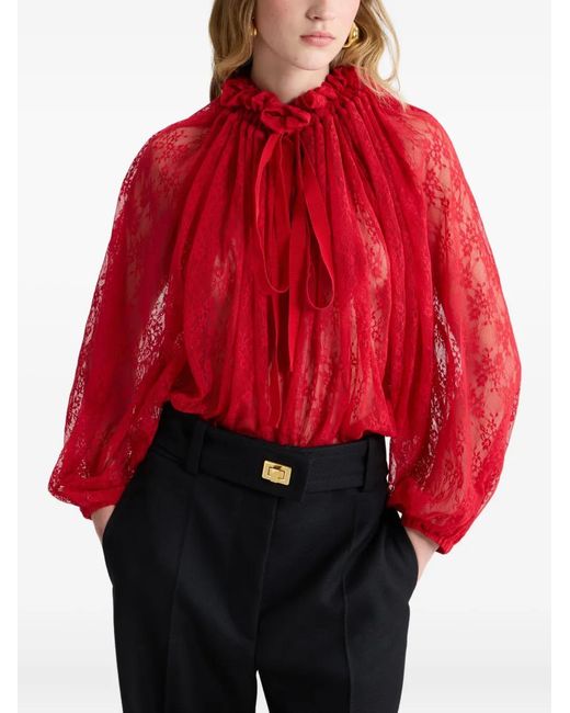 Patou Red Lace Drawstring Top