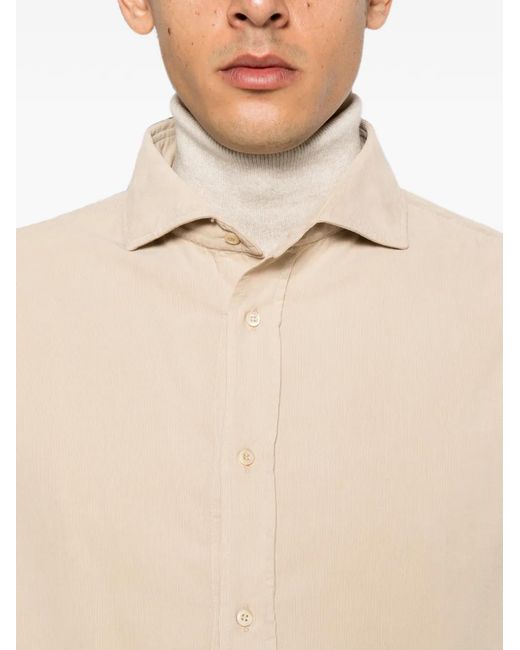Brunello Cucinelli Natural Corduroy Long-Sleeve Shirt for men