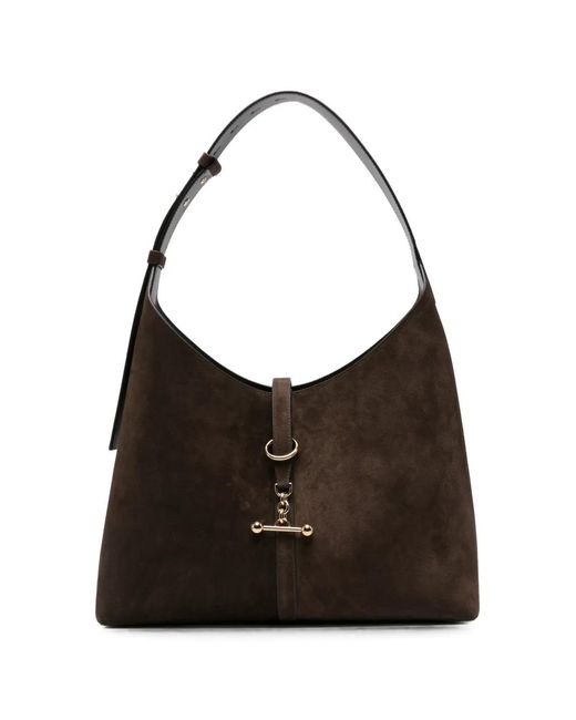 Strathberry Black Suede Bar-Detail Shoulder Bag