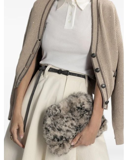 Brunello Cucinelli Natural Sequin-Embellished Ribbed Cardigan