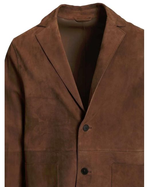 Al Duca D'aosta Brown Single-Breasted Suede Blazer for men