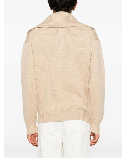 Malo Natural Button-Fastening Ribbed-Collar Knit for men