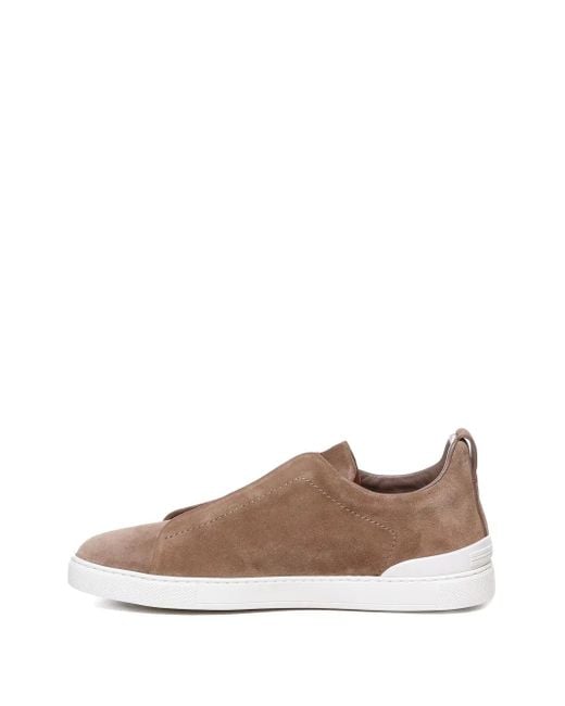Zegna Brown Triple-Stitch Sneakers for men