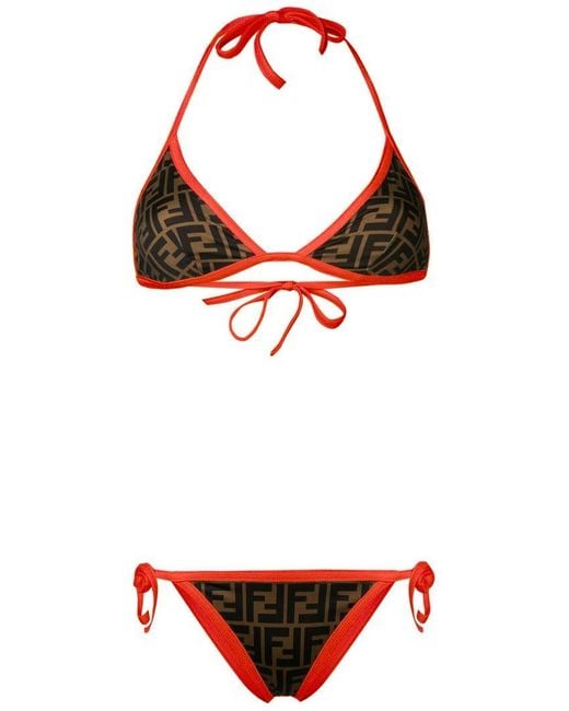 Conjunto de bikini con motivo de monograma Fendi de color Orange