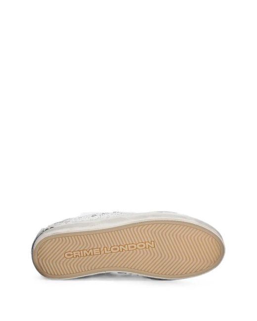 Crime London White Glitter-Embellished Leather Sneakers