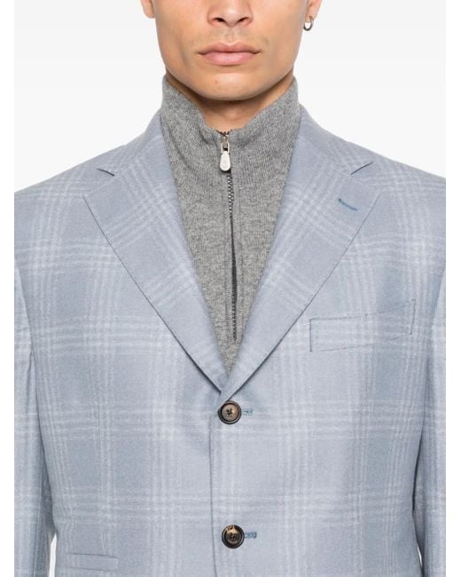 Eleventy Blue Checked Single-Breasted Blazer for men