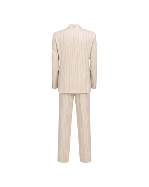 ROOM76 Natural Double-Breasted Pinstripe-Pattern Suit