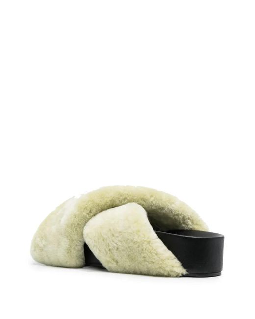 Jil Sander Green Shearling Cross-Over Sandals