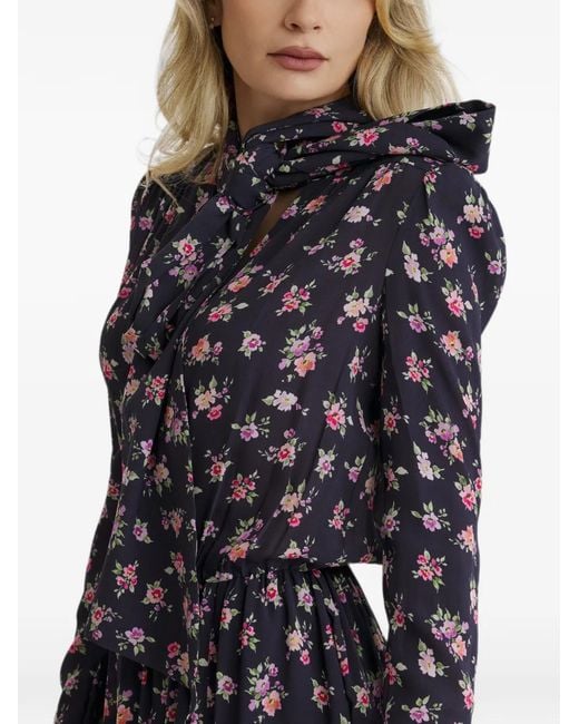 CuAnna Blue Floral-Print Tie-Neck Dress