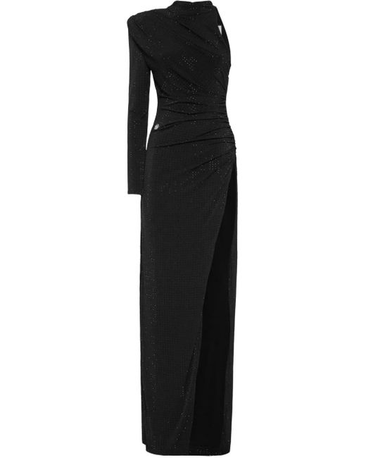 Philipp Plein Black Jersey Long Dress Mono Sleeve Strass
