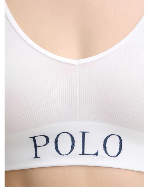 Polo Ralph Lauren White Logo-Print Ribbed-Knit Bra