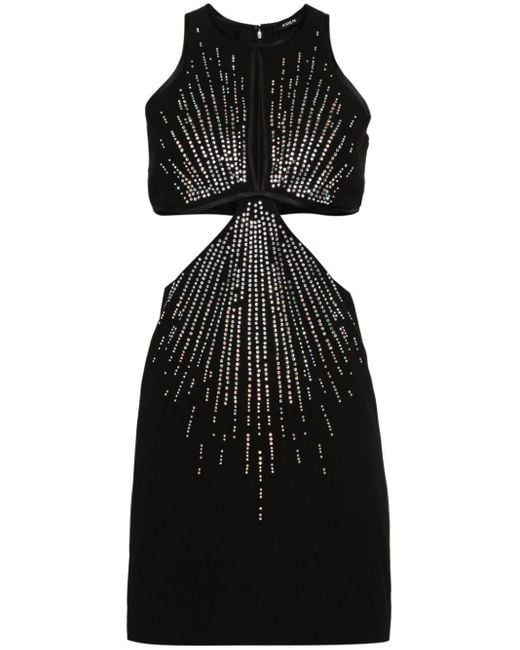 Amen Black Rhinestone-embellished Cut-out Dress
