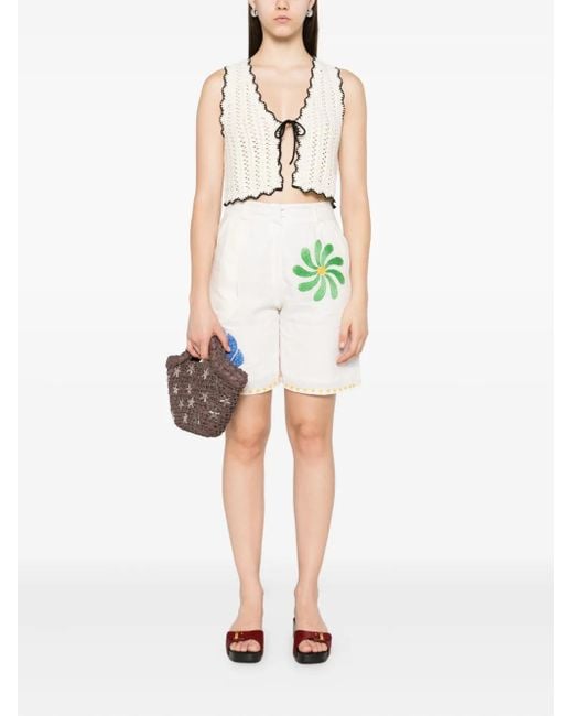 Ba&sh Natural Crochet Tie-Front Vest