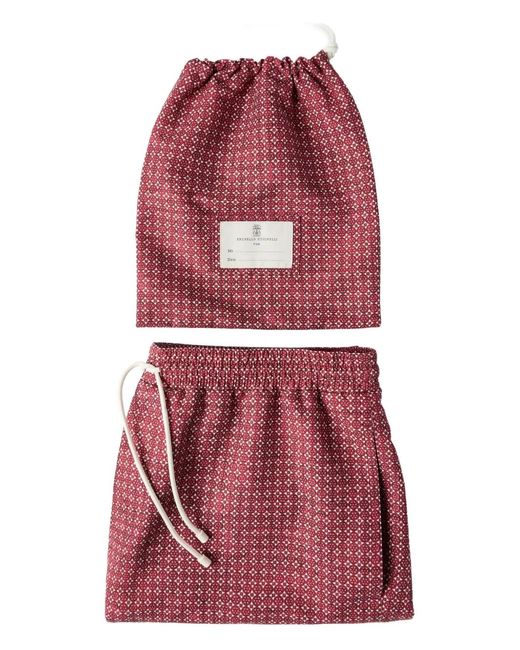 Brunello Cucinelli Red Flower-Print Swim Shorts for men
