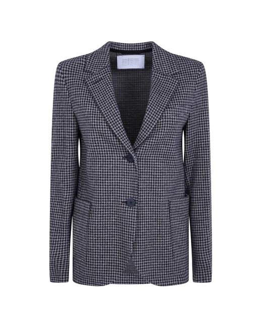 Harris Wharf London Blue Houndstooth-Pattern Wool Blazer