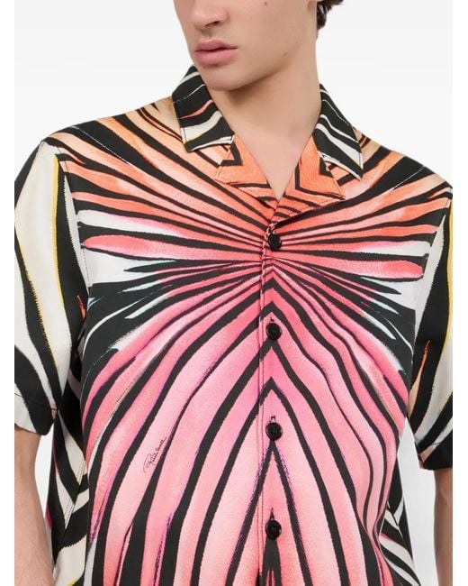Roberto Cavalli Pink Ray Of Paradise-Print Short-Sleeve Shirt for men