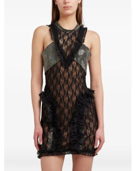 ワンピース SELF PORTRAIT LACE A LINE MINI DRESS CRYSTAL COLLAR Self-Portrait Lace Crystal Mini Dress in Black | Lyst