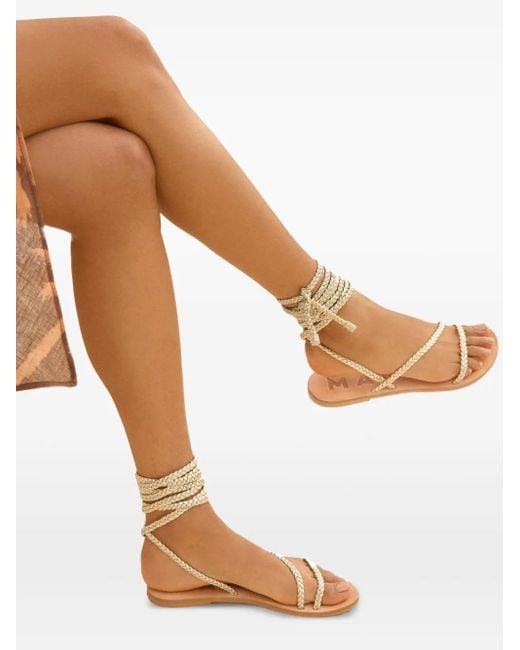 Manebí Metallic Braided Leather Lace-Up Sandals