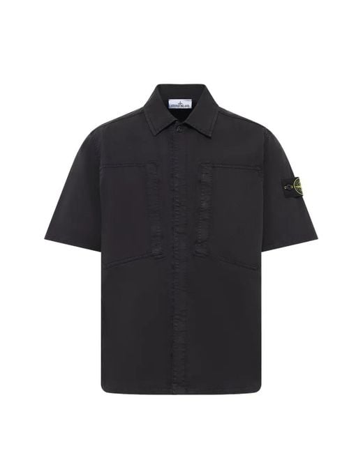 Stone Island Black Stretch Organic Cotton Twill Shirt for men
